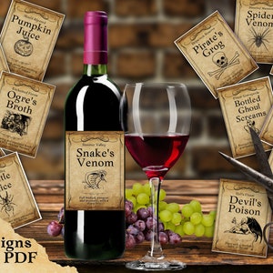 Printable Halloween Wine Bottle Labels ~ Editable customizable halloween bottle labels ~ Halloween party decorations ~ Scrapbooking sticker