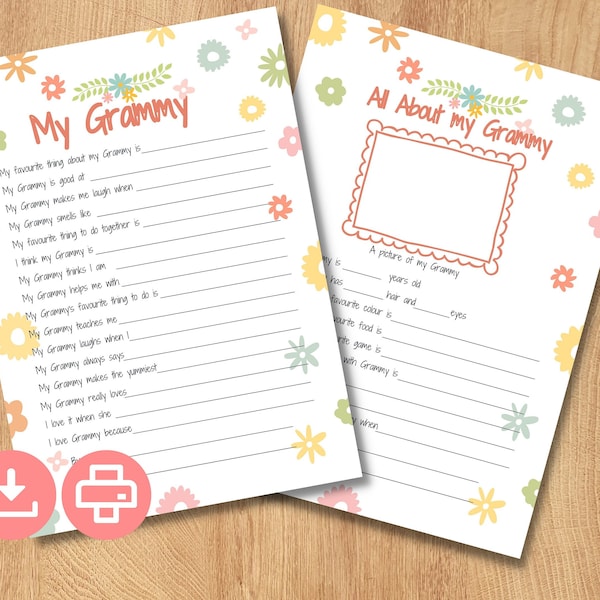 Reasons I love Grammy Printable keepsake gift idea. Mothers Day activity bundle. All about my Grammy questionnaire birthday gift. DOWNLOAD