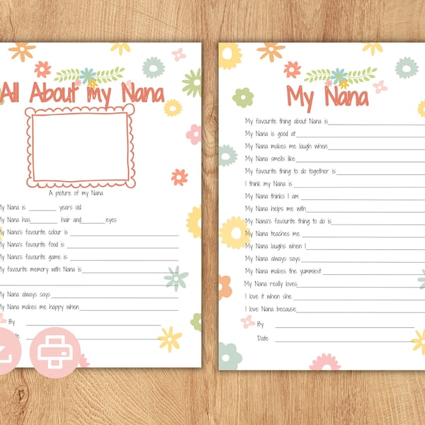 Reasons I love Nana Printable keepsake gift idea. Mothers Day activity bundle. All about my Nana questionnaire birthday gift. DIGITAL FILE