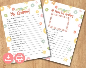 Reasons I love Grammy Printable keepsake gift idea. Mothers Day activity bundle. All about my Grammy questionnaire birthday gift. DOWNLOAD