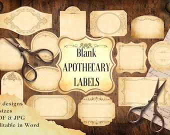 Printable vintage apothecary labels ~ Blank apothecary labels ~ Customizable potions labels ~ Halloween labels ~ scrapbooking ~ digital file