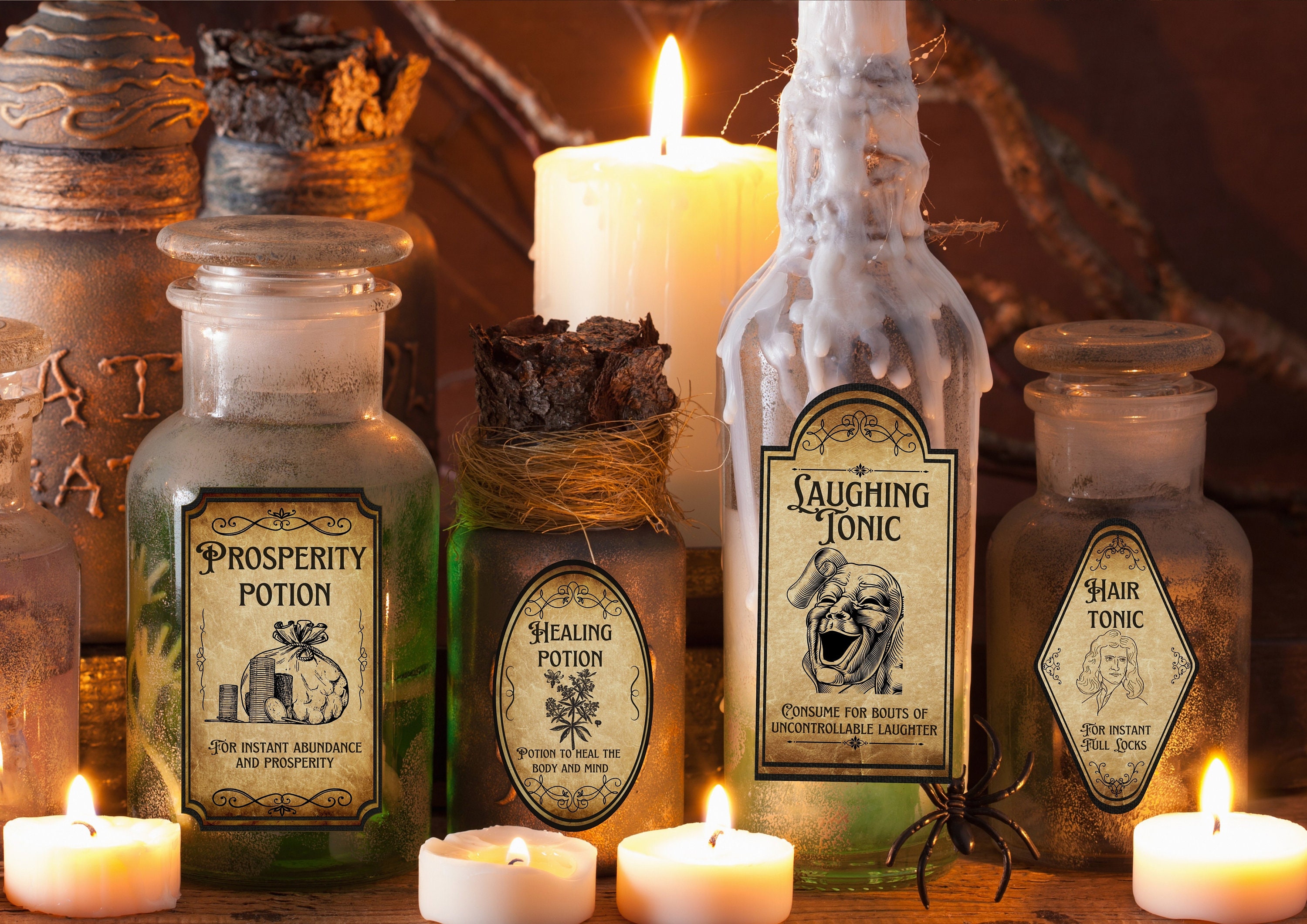 Etiquetas De Botellas De Vino Halloween Uozonit - 50 Pegatinas De Poción Mágica