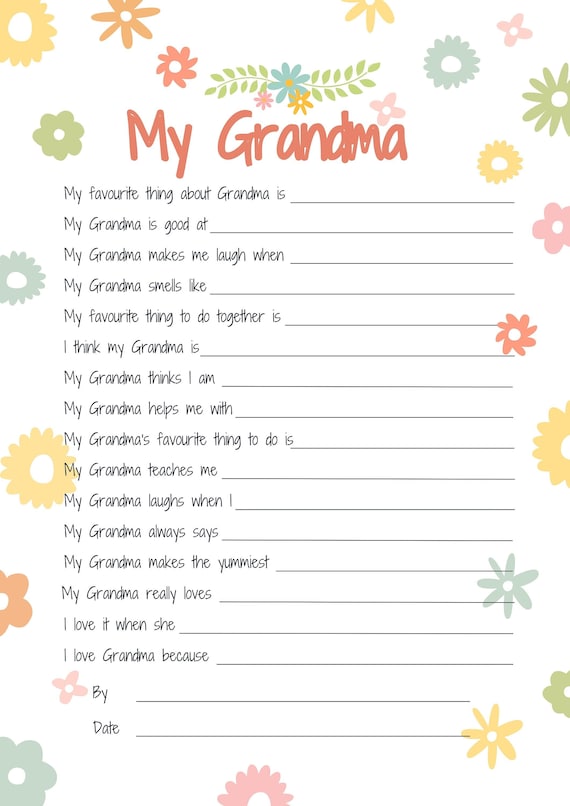 All About My Grandma Printable Mothers Day Gift Idea About Etsy