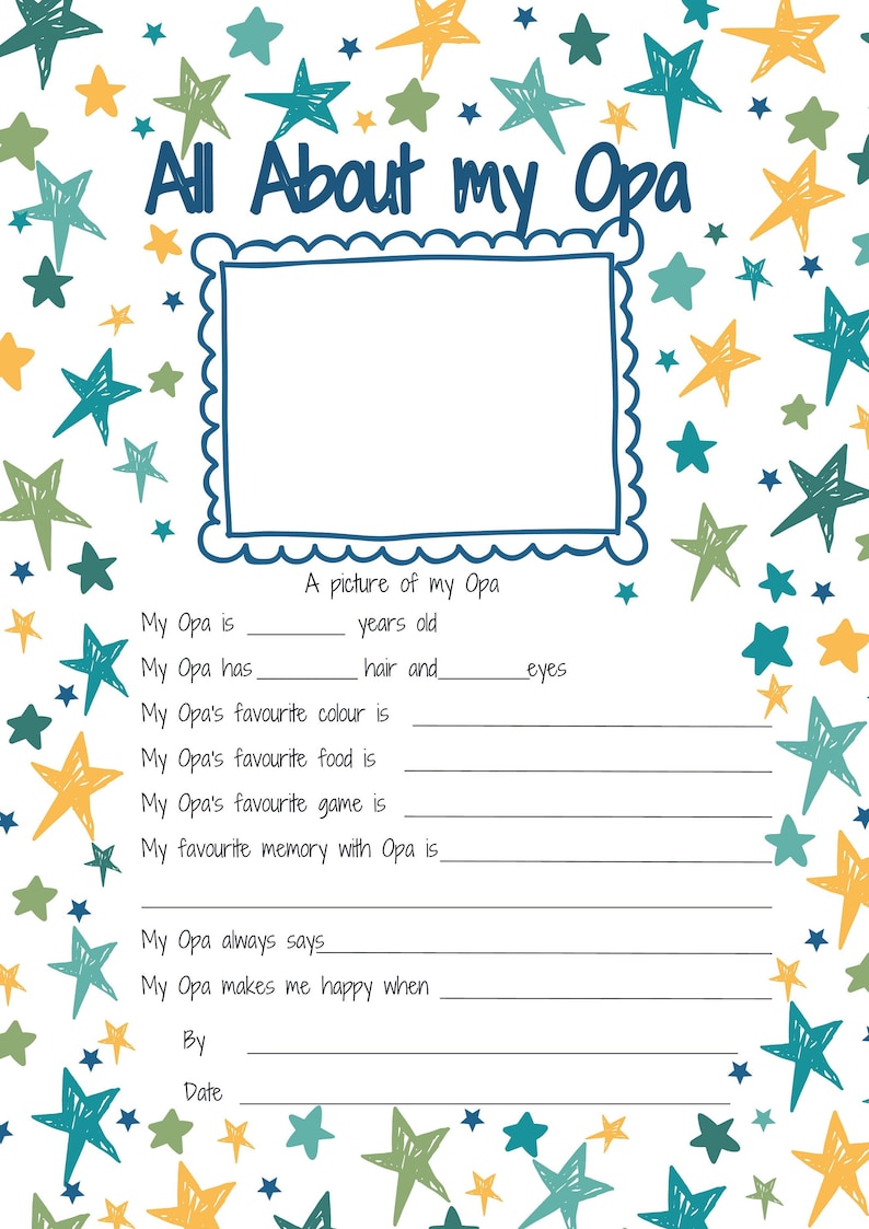 All About My Opa Printable Fathers Day Gift. Reasons I Love My - Etsy