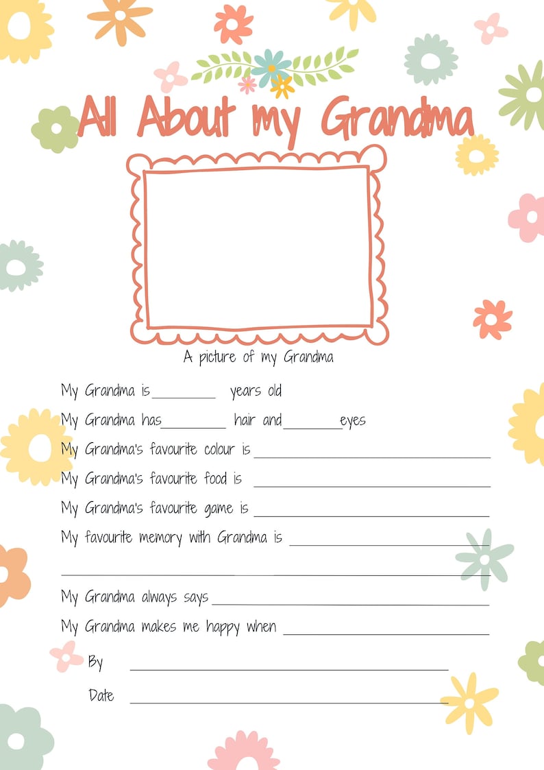 All About My Grandma Printable Mothers Day Gift Idea About Etsy