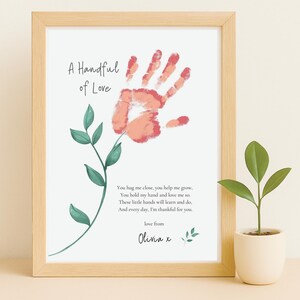 Arte imprimible con huella de mano y poema para el Día de la Madre. Idea de regalo personalizada para el Día de la Madre, cumpleaños, San Valentín y más. Editable.