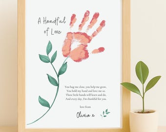 Mother's day printable hand print art and poem keepsake gift. Custom gift idea for mother's day, birthday, valentines day & more. Editable.