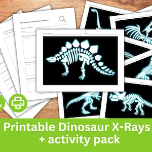 Printable Dinosaur X Rays for kids Role Play. Dinosaur Skeletons and Bones X-ray templates. Preschool Pretend Play and Science Activity.