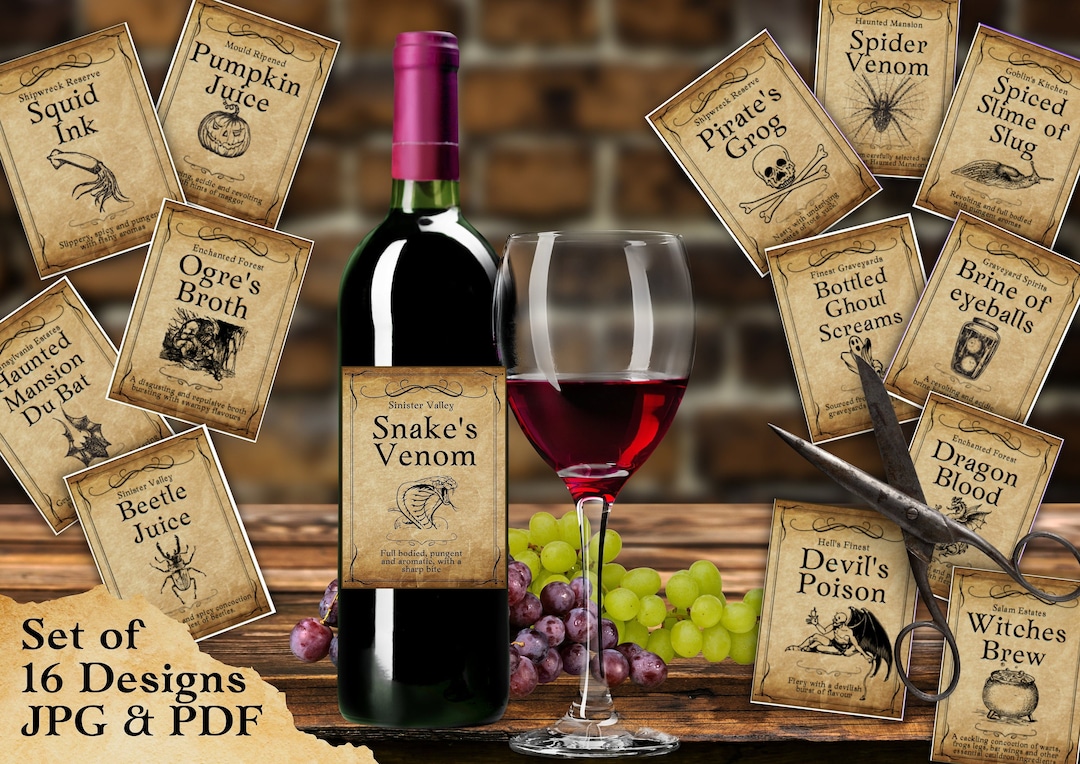 Printable Halloween Wine Bottle Labels Editable Customizable Halloween ...