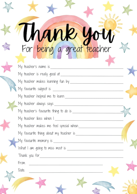 Printable teacher appreciation week thank you gift. All about my teacher questionnaire / interview gift. Instant digital download. Editable.