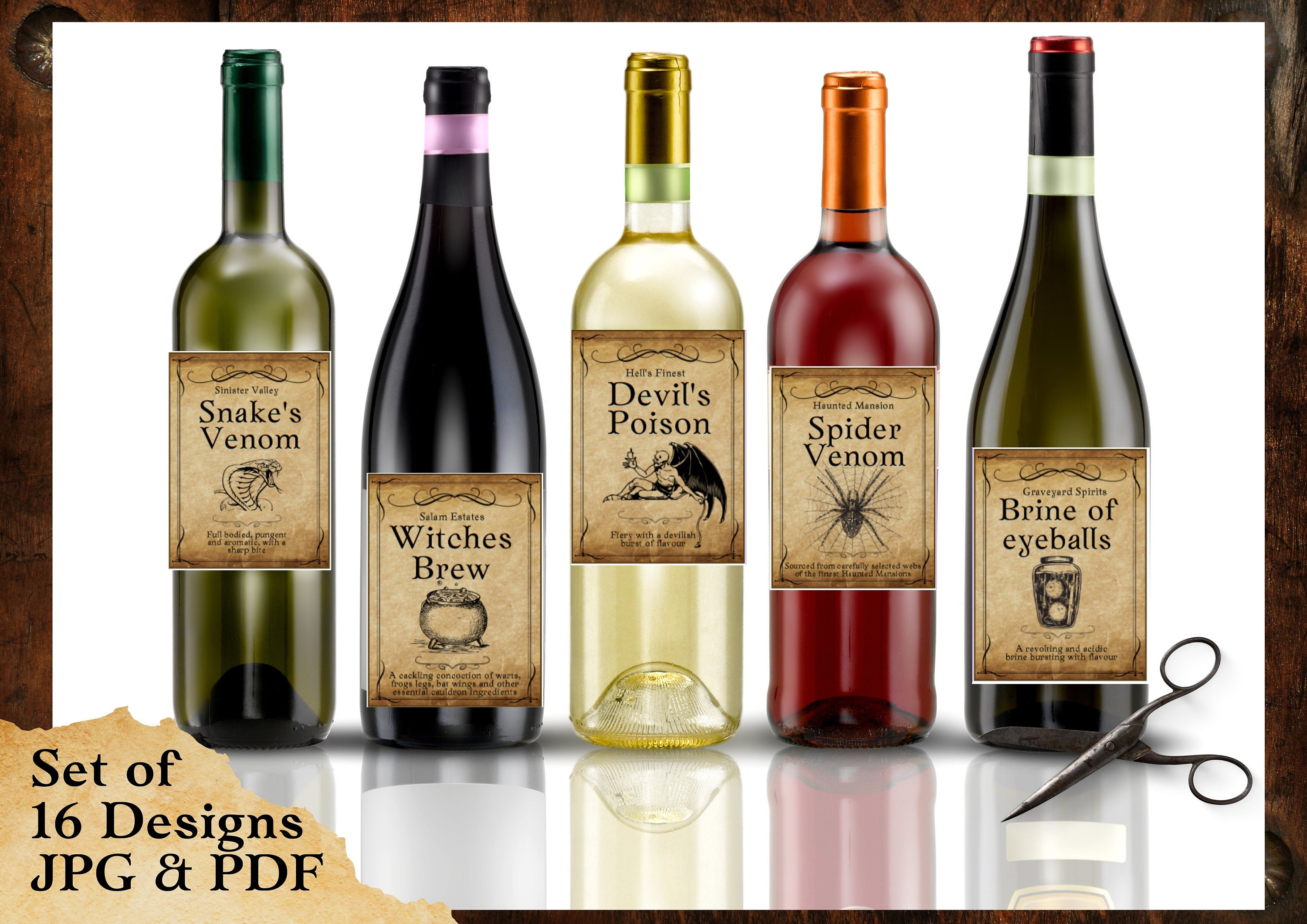 Printable Halloween Wine Bottle Labels Editable Customizable Halloween ...