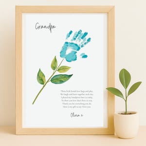 Arte imprimible con huella de mano y poema para el Día del Padre. Idea de regalo personalizada para el abuelo en cumpleaños, San Valentín y más. Editable.