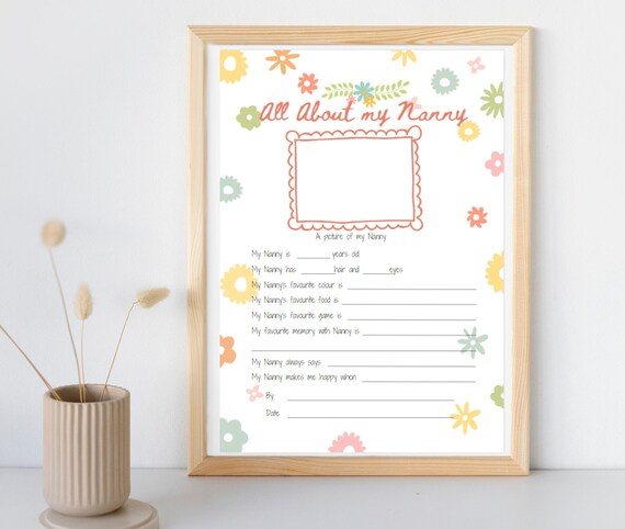 All About My Nanny Printable Mothers Day Activity ~ About My Nan