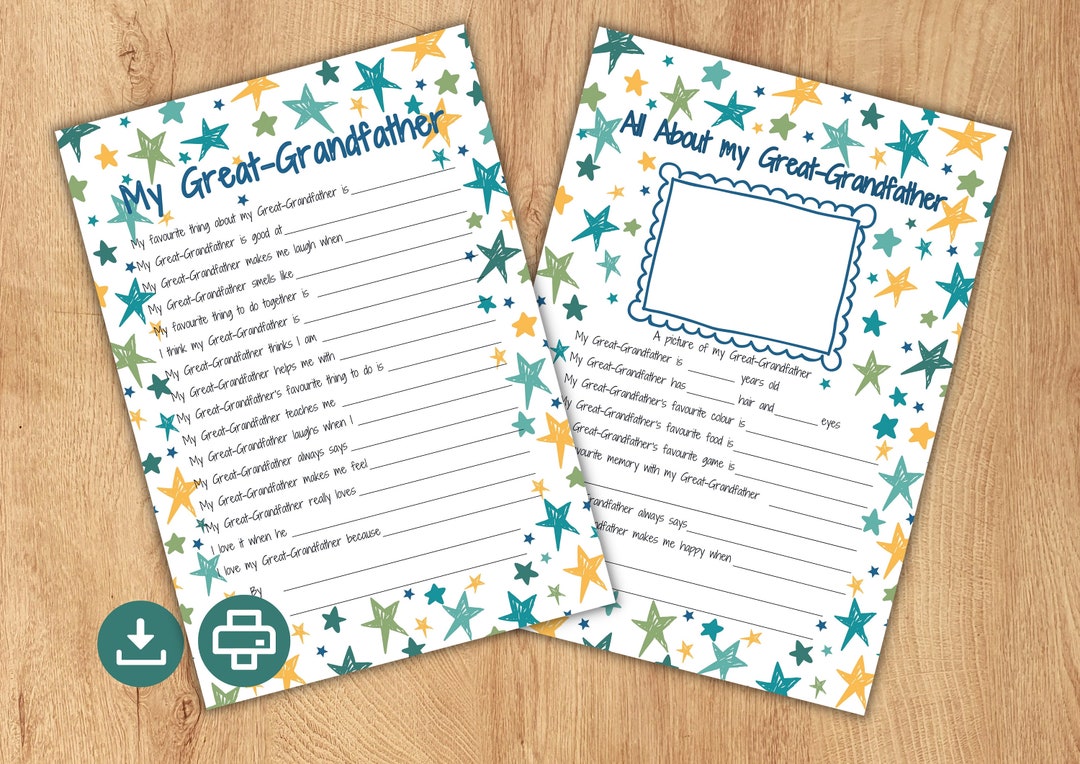 All About My Great Grandfather Printable Gift Idea. Father's Day Craft ...