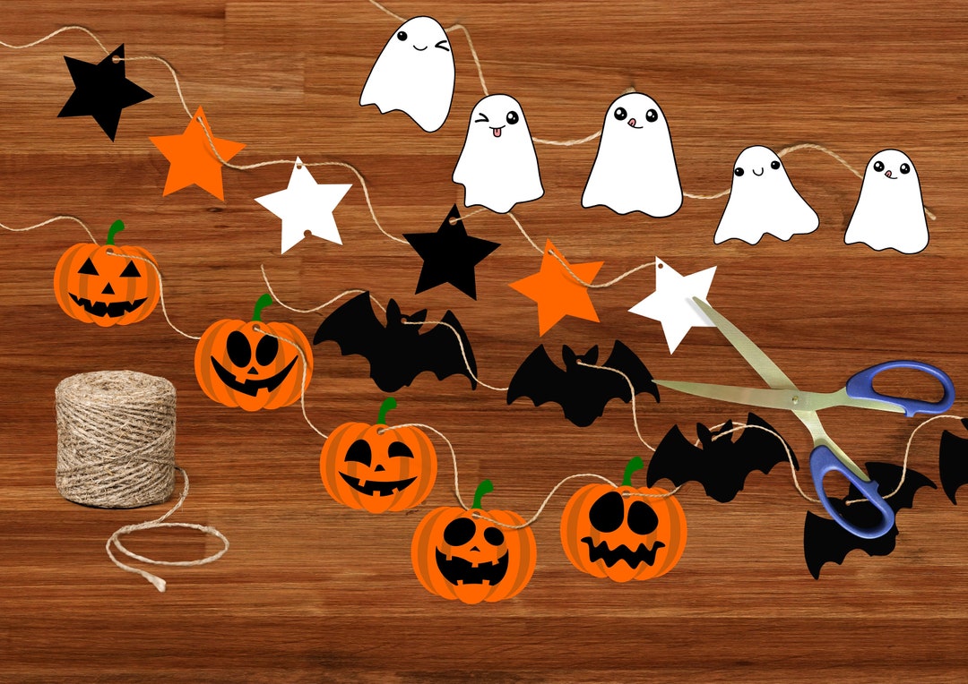 Printable Halloween Garland Decoration Ghosts Bats Etsy Printable Halloween Garland Decoration Ghosts Bats Etsy