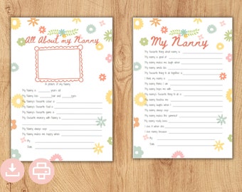 Idée cadeau à imprimer pour nounou ~ Lot d'activités pour la fête des mères ~ Cadeau souvenir pour nounou ~ Raisons pour lesquelles j'aime Nanny ~ TÉLÉCHARGEMENT NUMÉRIQUE instantané