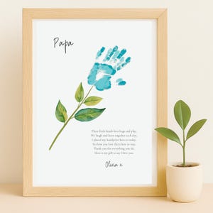 Arte imprimible con huella de mano y poema para el Día del Padre. Idea de regalo personalizada para papá en cumpleaños, San Valentín y más. Editable.