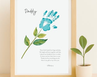 Cadeau souvenir imprimable d'art d'impression à la main et de poème pour la fête des pères. Idée cadeau personnalisée pour papa pour les anniversaires, la Saint-Valentin et plus encore. Modifiable.