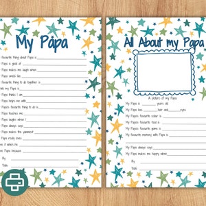 Reasons I love Papa Printable keepsake gift idea for Father's day / birthday. All about my Papa questionnaire craft activity bundle. PDF/JPG