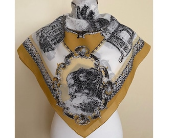 Vintage Roma Citta Eterna Scarf Tourist Travel Scarf The Creation of Adam Art By Michelangelo Print Neckerchief Foulard, 29x30", 73x77 cm