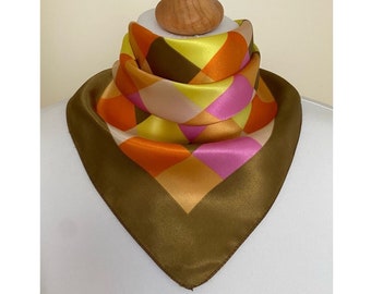 vintage Bandana écossais petite écharpe carrée Doré olive orange jaune rose crème Mouchoir écossais foulard bandeau cravate, 20 x 20 po. 51 x 51 cm