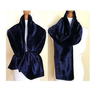 Vintage 70s 80s Velvet Long Scarf Shawl Luxury Retro Evening Wedding Shawl Dark Navy Viscose Velvet Cover Evening Wrap,  11,5x60&#39;&#39; 29x153 cm