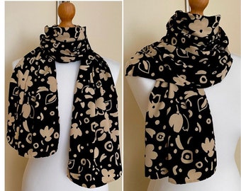 Elegant Vintage Long Large Scarf Unisex Dark Brown Tan Floral Shawl Luxury Stole Wrap, 18x56'' 45x143 cm