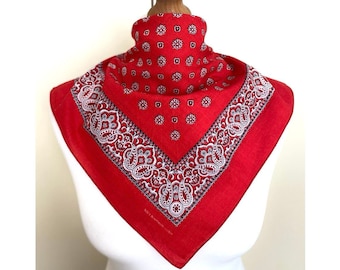 Vintage Cotton Bandana Folk Small Scarf Red Paisley Folk Handkerchief Boho Hippie Retro Bandana Baumwolle Hair Band, 19x20", 49x51 cm