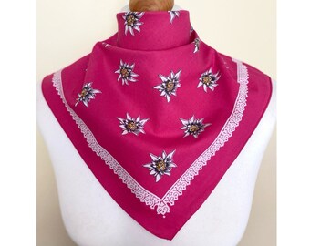 Vintage 70s 80s Cotton Bandana Folk Small Square Scarf Pink Floral Retro Handkerchief Baumwolle Hair Band, 18x19", 46x48,5 cm