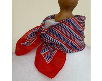 Vintage Cotton Bandana Handkerchief Red Blue White Striped Small Square Scarf Cotton Hair Handbag Tie, 18x19"/46x48 cm