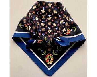 Vintage Folk Bandana Pequeña Bufanda Cuadrada Street One Pañuelo Azul Oscuro Bolso Corbata Folk Navy Negro Hairband Bufanda, 20x20", 50x51 cm