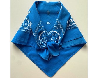 Bandana vintage en coton, petite écharpe en coton bleue, foulard bohème hippie cachemire, foulard à bascule en coton, 20 x 21 po, 51,5 x 54 cm