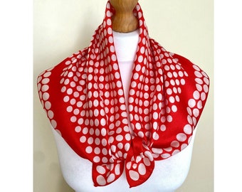 Vintage Polka Dots Square Scarf Bandana Red Off White Polka Dots Retro Neckerchief Head Hair Band Small Scarf, 26x26"/ 66x67 cm