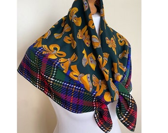 Foulard Carré Vintage PANCALDI En Soie 100% - Motif Géométrique Rouge & Noir - Fait Main Italie
