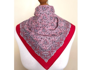Vintage Cotton Bandana Folk Small Scarf Red Paisley Folk Handkerchief Boho Hippie Retro Bandana Cotton Hair Band, 18x19", 45,5x48 cm