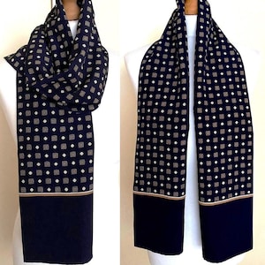 Men&#39;s Vintage KKUSEBO Long Scarf Double Layer Dark Navy Gentlemen Long Scarf, 10x52&#39;&#39; 26x133 cm