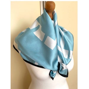 Vintage Art Deco Square Scarf Light Blue White Neckerchief Abstract Print Scarf Camaieu Blue Foulard 27 5x28 70x72 Cm Etsy