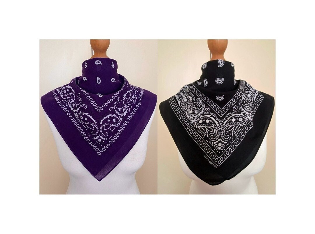 Vintage 2 Pieces Cotton Bandana 70s 80s Small Retro Scarf Paisley ...