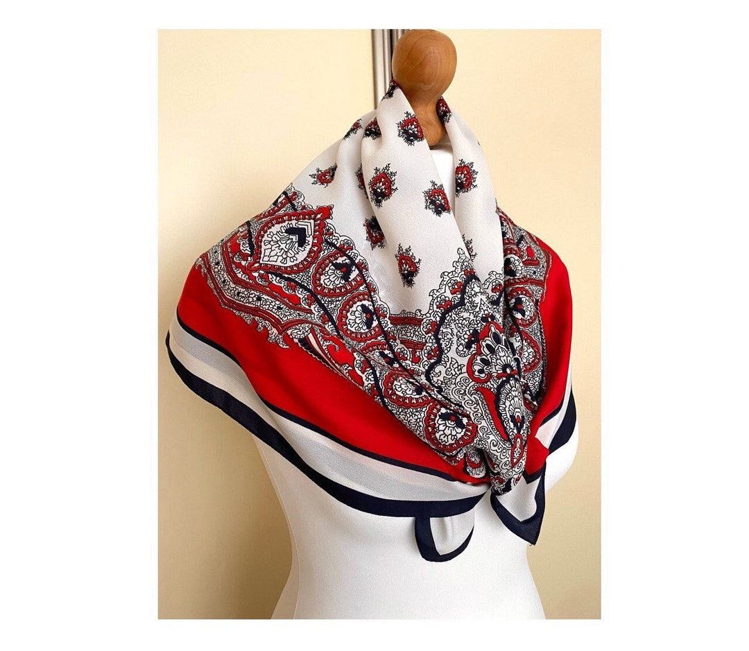 Foulard Rouge Vintage Groupe SCIC - 86 X 86 Cm, Polyester, Neuf Sans étiquettes