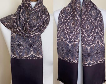 Vintage 70s 80s Men's Long Scarf Retro Pattern Print Greyish Purple Gentleman Scarf Double Layered Herrenschal, 11,4x48'' 29x122 cm