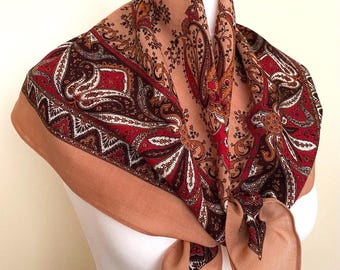 Vintage Wolle Folklorischer Schal Paisley Folk Wolle Halstuch Retro Lana Foulard, 74 x 75 cm