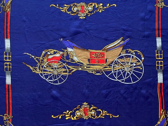 Vintage Silk Royal Carriage Print Scarf Large Nec… - image 6
