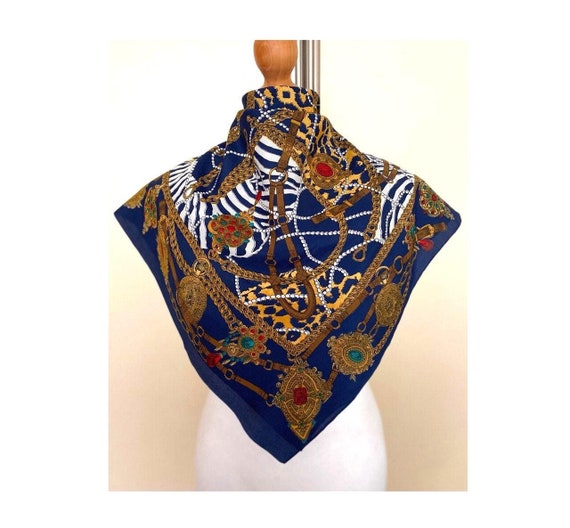 Foulard En Soie 100% Vintage 78x80 Cm - Occasion, Multicolore, Sans Marque