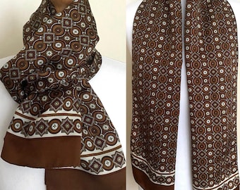 Vintage Men's Gentlemen Long Scarf Retro Brown Cream Herrenschal, 11x52''/28x132cm