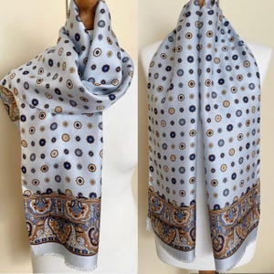 Vintage Codello Men&#39;s Woman&#39;s Silk Long Scarf Light Blue Gentlemen Scarf Retro Unisex Men&#39;s Seta Scarf, 13,6x55&#39;&#39;/34,5x140 cm