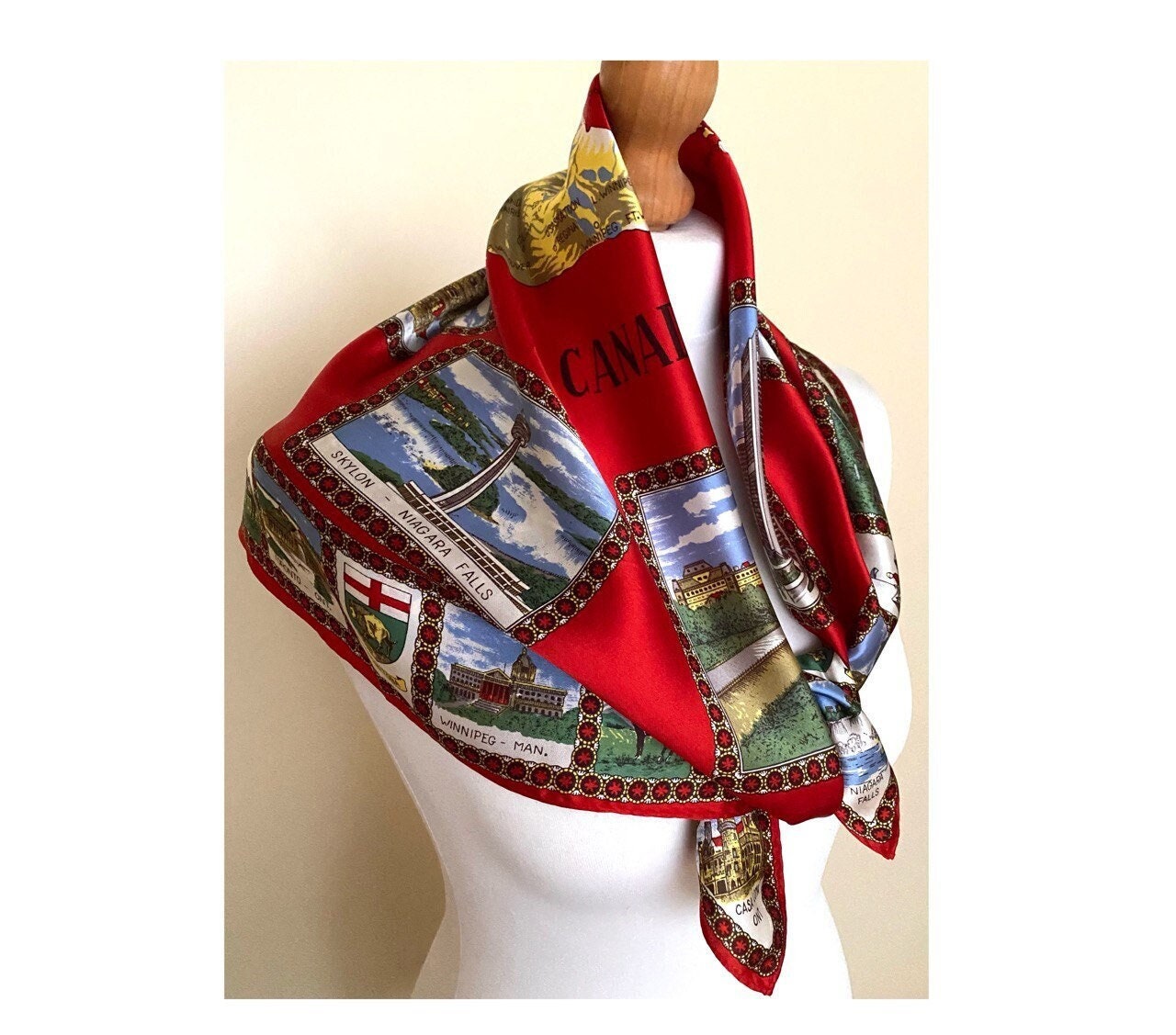 ヴィンテージ カナダ お土産 スカーフ 日本製 観光旅行用スカーフ