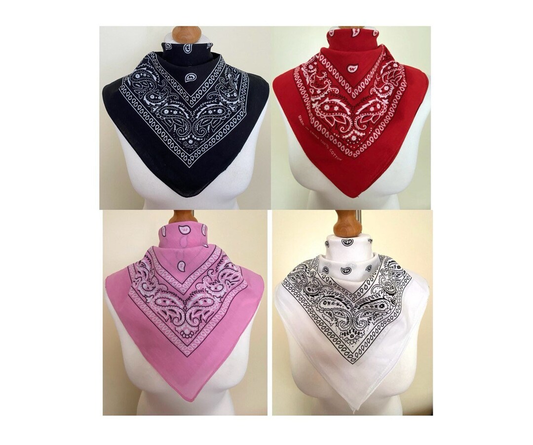 Vintage 4 Pieces 70s 80s Cotton Bandana Small Retro Scarf Paisley ...