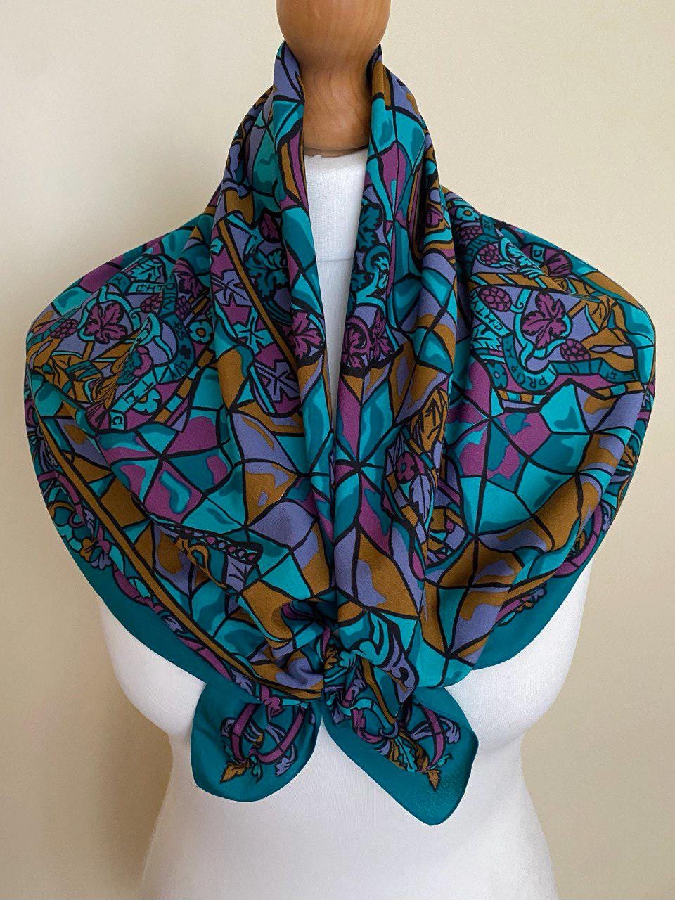Foulard Italca Of Italy – Motif Chevrons Sarcelle – Fabriqué En Italie