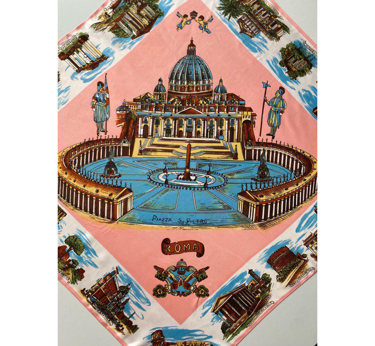 Écharpe Vintage Rome Italy - 100% Polyester - Fabriquée En Italie - Occasion