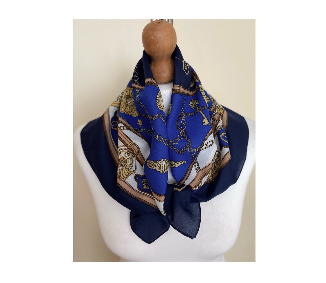 Vintage Michel Delain Paris Bandana Small Square Scarf Navy 